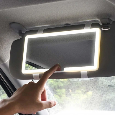 Зеркало прямоугольное с LED подсветкой на козырёк автомобиля с аккумулятором