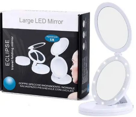 Зеркало с LED подсветкой круглое Large LED Mirror (складное, 5X)