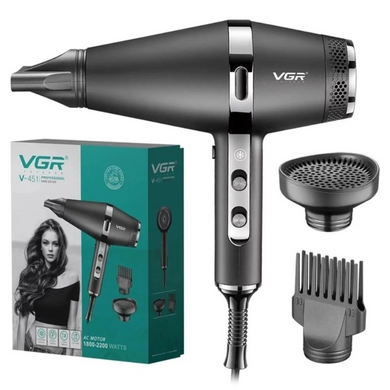 Професійний фен для волосся VGR V-451 з 3 насадками 2200W