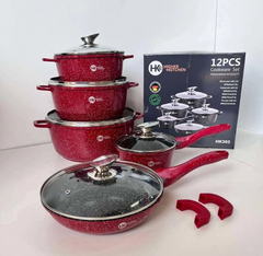 Набор посуды Higher Kitchen НК-305 Алюминий с гранитным покрытием 12 предметов Красный